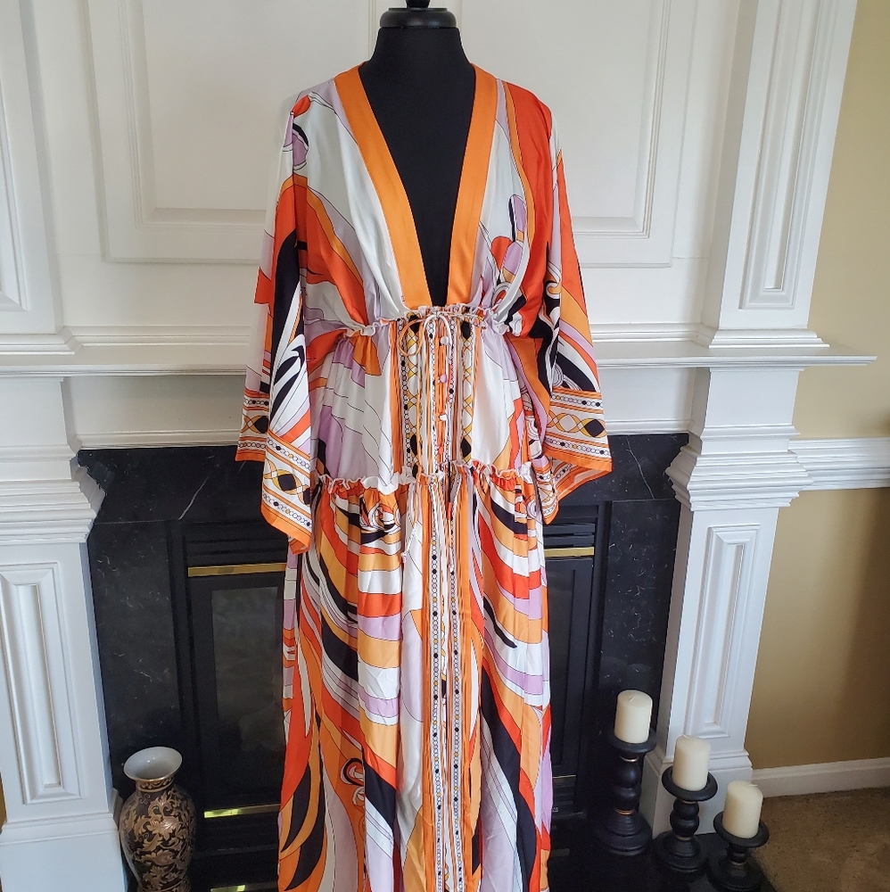 Multifunctional Pattern Print Maxi Robe Caftan - image 1
